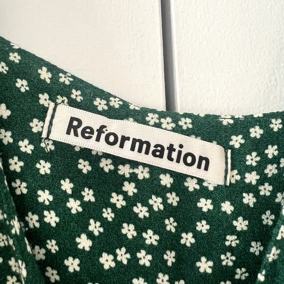 Reformation Alexandra Floral Print Crepe Midi Green Dress Size 2 Viscose - Picture 6 of 7
